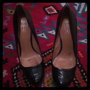 Coach pumps black leather gloss snake. 8.5